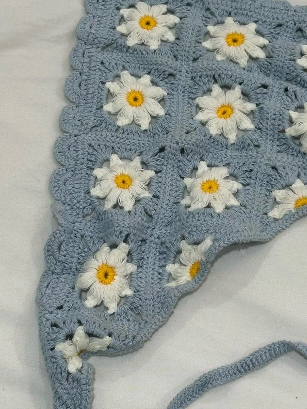 Accessories | Crochet Daisy Bandana Head Scarf Baby Blue Floral ...
